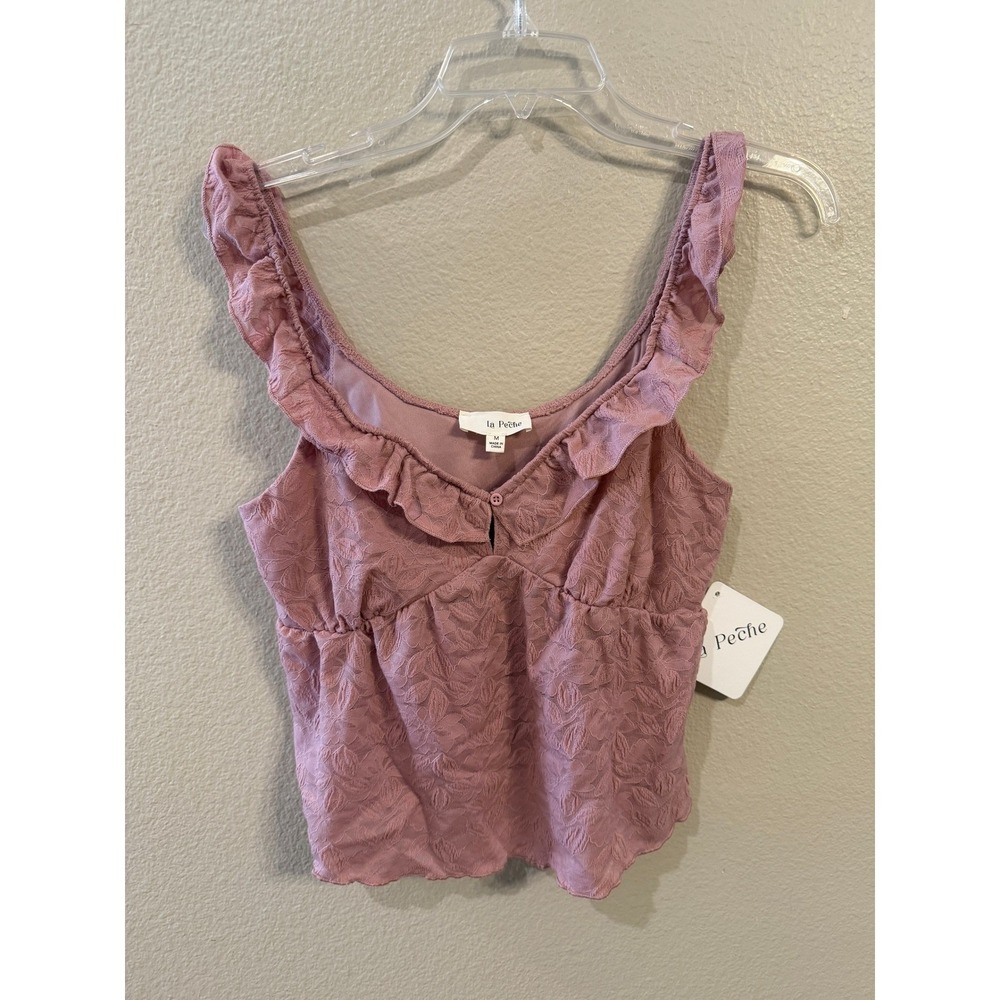 La Peche Mauve Lace Ruffle Tank Top Women's Size M